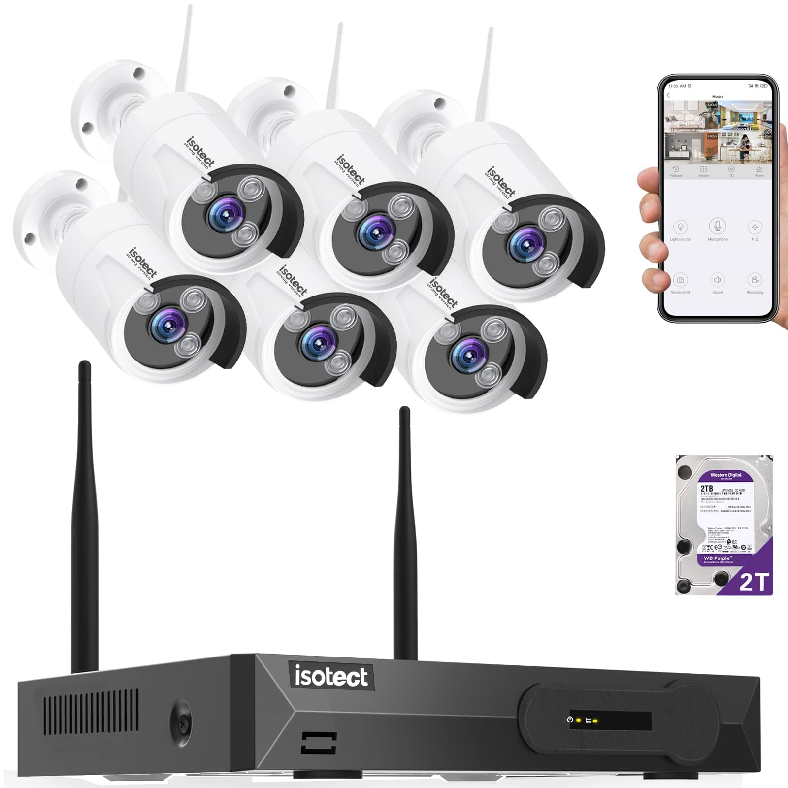 [Newest Strong Version WiFi] Wireless Security Camera System,8CH Full HD 1080P Video Security System, 6pcs Outdoor/Indoor IP Security Cameras, 65ft Night Vision and Easy Remote View, 2TB HDD