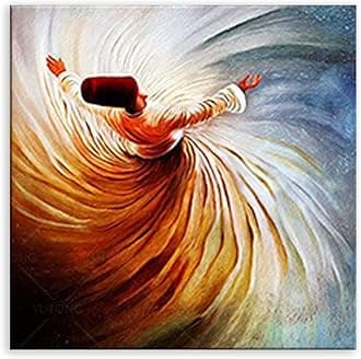Islamic Wall Art Sufi Whirling Dervish Canvas Poster Decor for Home Modern Gift Quran Calligraphy 70x70cm Unframe