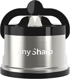 AnySharp Pro Metal World's Best Knife Sharpener with Suction, Brushed Metal