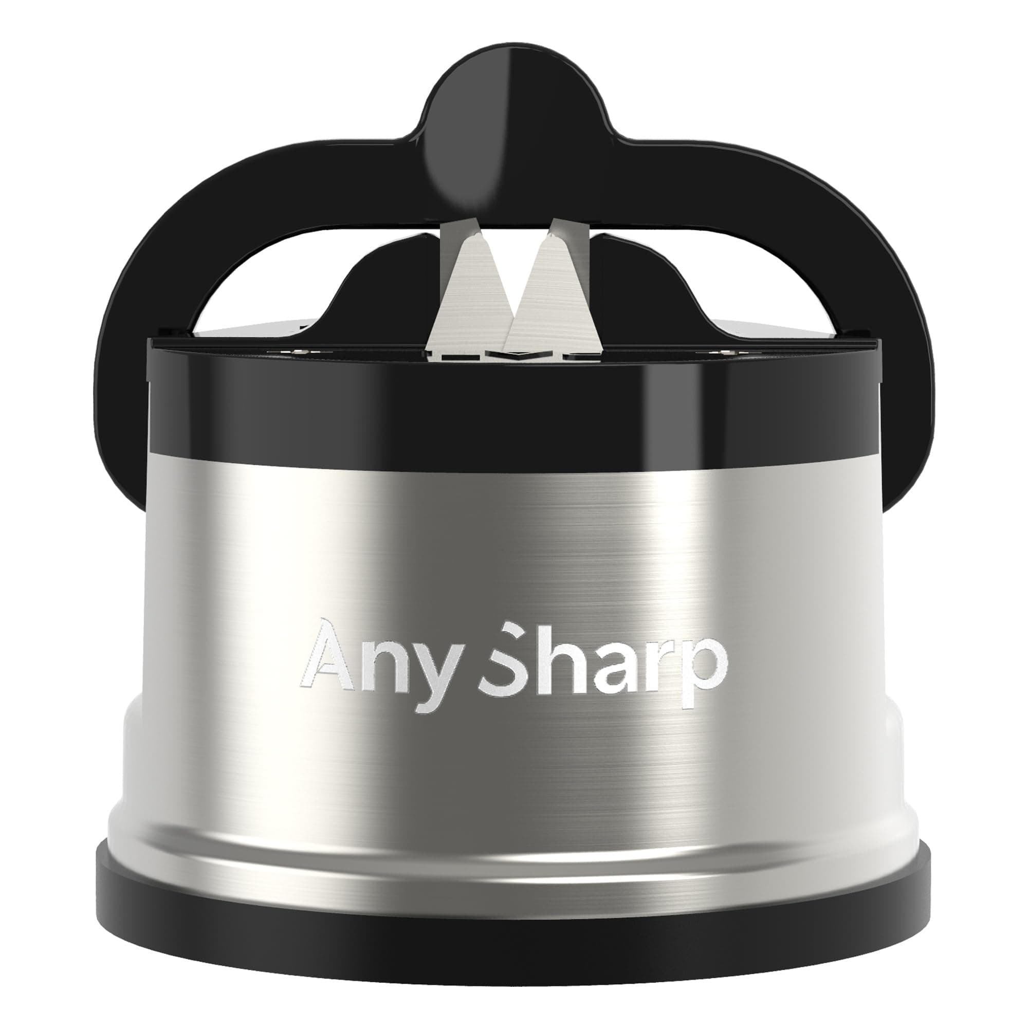 AnySharp Pro Metal Knife Sharpener, Hands-Free Safety, PowerGrip Suction, Sharpens All Kitchen Knives, Ideal for Hardened Steel & Serrated, World's Best, Compact, One Size, Brushed, Metal