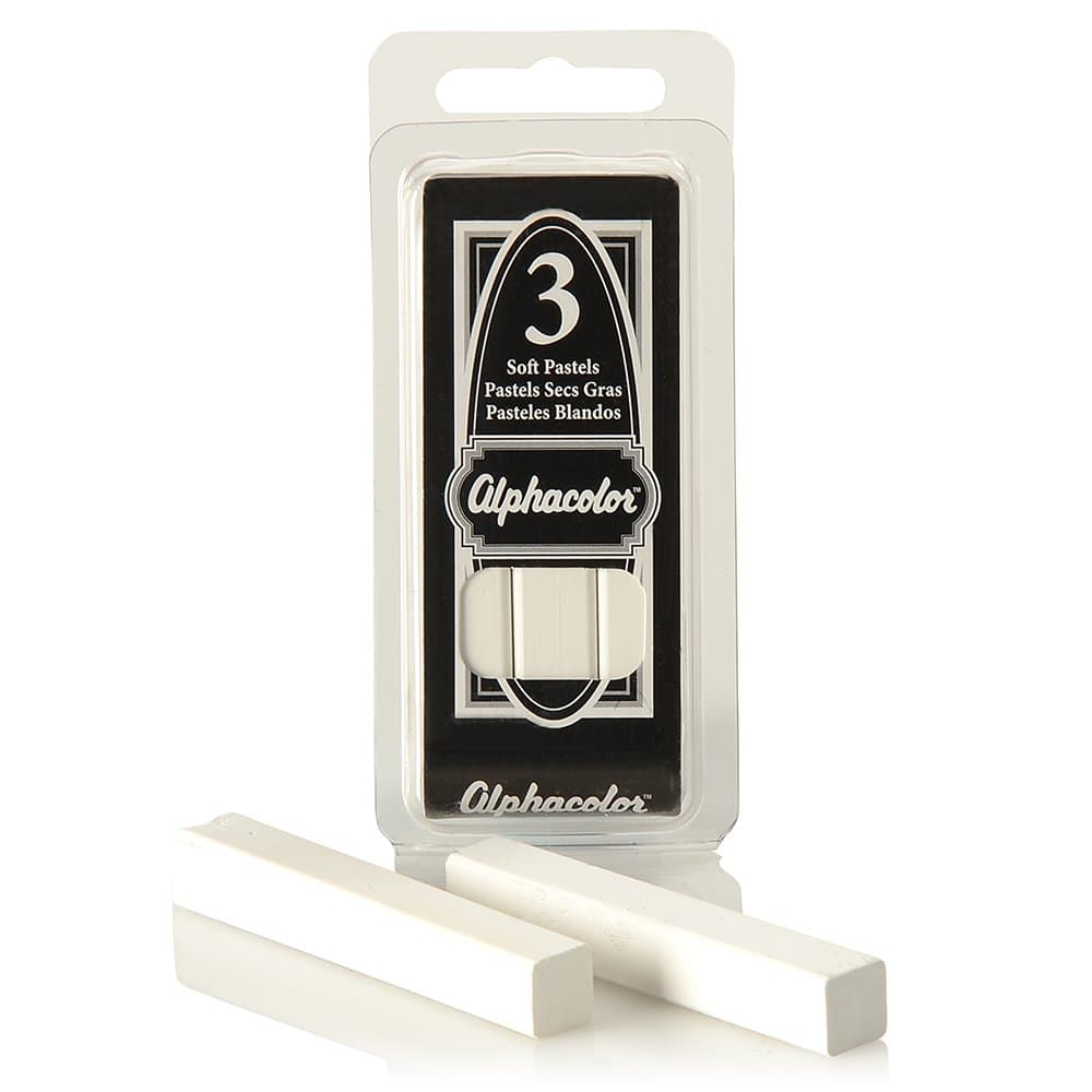 Alphacolor Round Soft Pastels, White, 3 Pastels per Pack (105W)