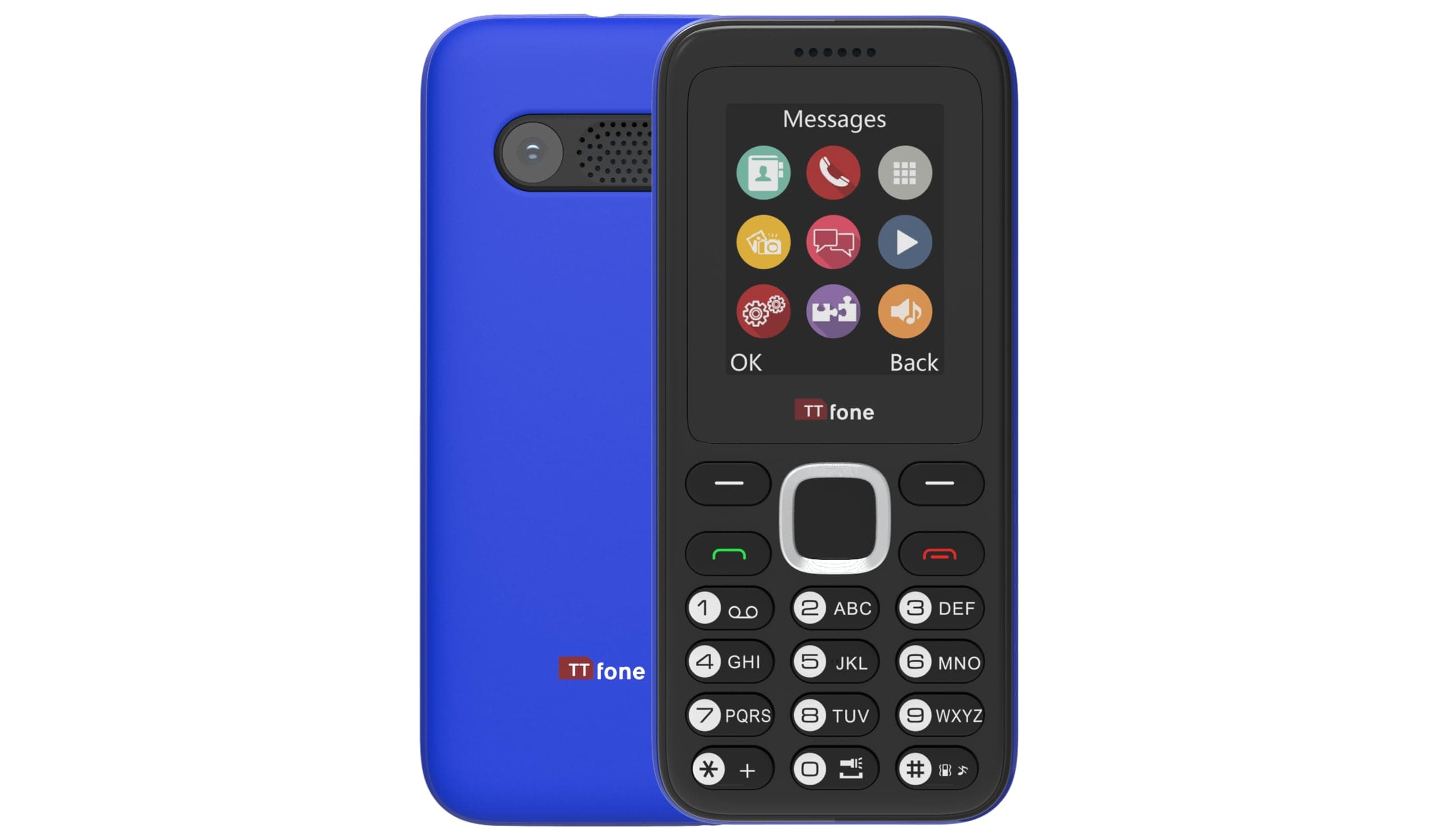 TTfone TT150 Unlocked Basic Mobile Phone UK Sim Free with Bluetooth, Long Battery Life, Dual Sim with camera and games, easy to use, durable and light weight pay as you go (Blue, with USB Cable)
