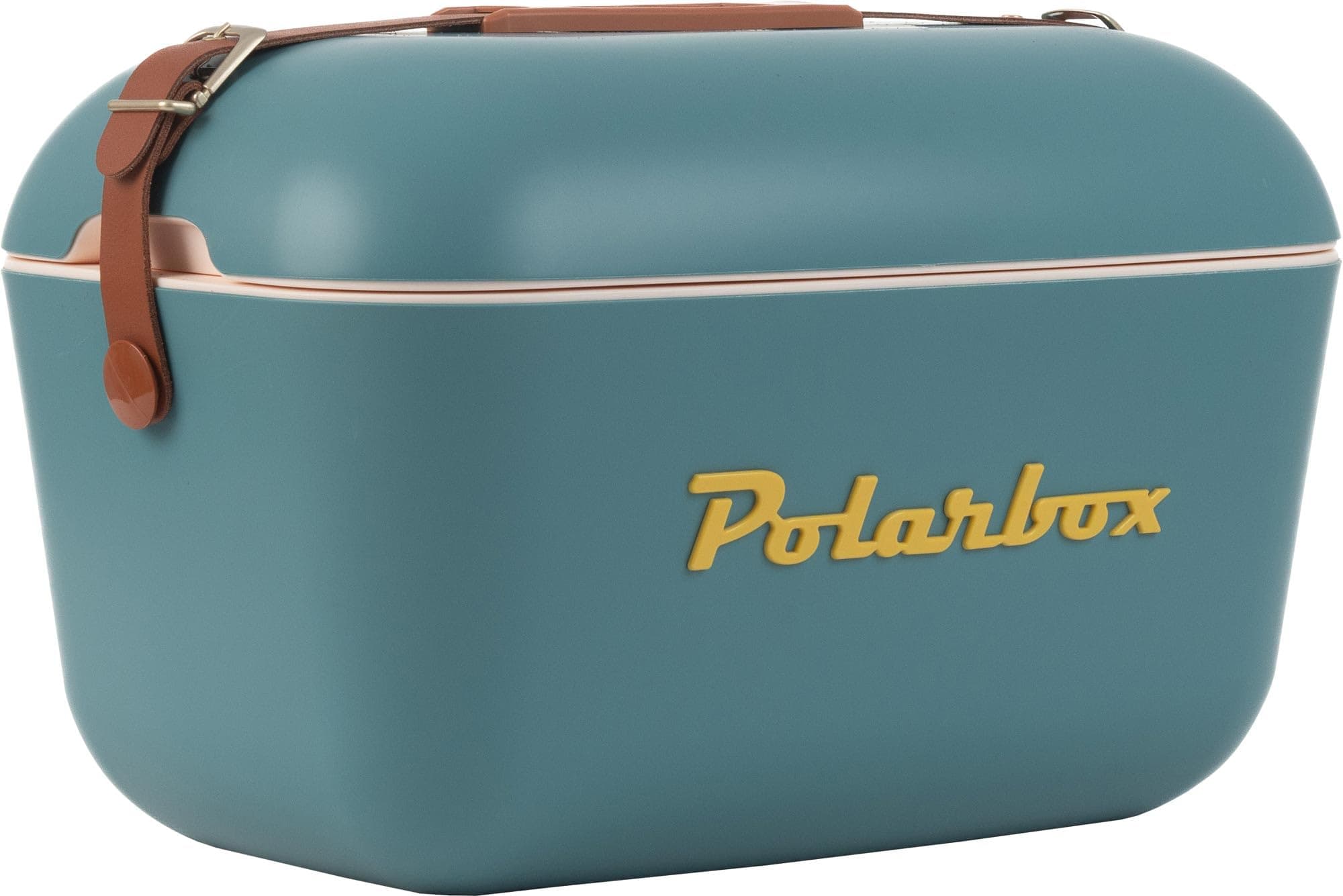Polarbox 20L Classic Cooler Box with Leather Strap, Blue & Marine Rose | Rigid Thermal Insulated Ice Box for Beach, Picnic & Party | Convertible Lid & Polypropylene Insulation