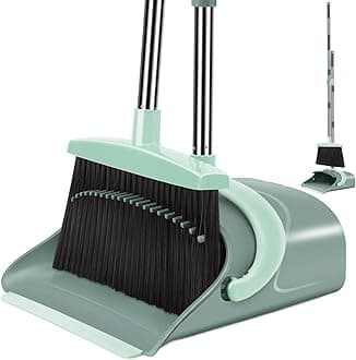Ivandar Broom and Dustpan Set for Home, Dust pan with Long Handle, Broom with Dustpan Combo Set, for Home Kitchen Room Office Lobby Floor Use Upright Stand Up Sweeping (Gray&Green)