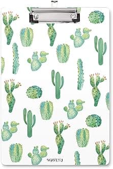 WAVEYU Cute Decorative Clipboard, Cactus Design with Low Profile Clip, Retractable Key Hole for Hanging, Letter Size (12.5"x9")