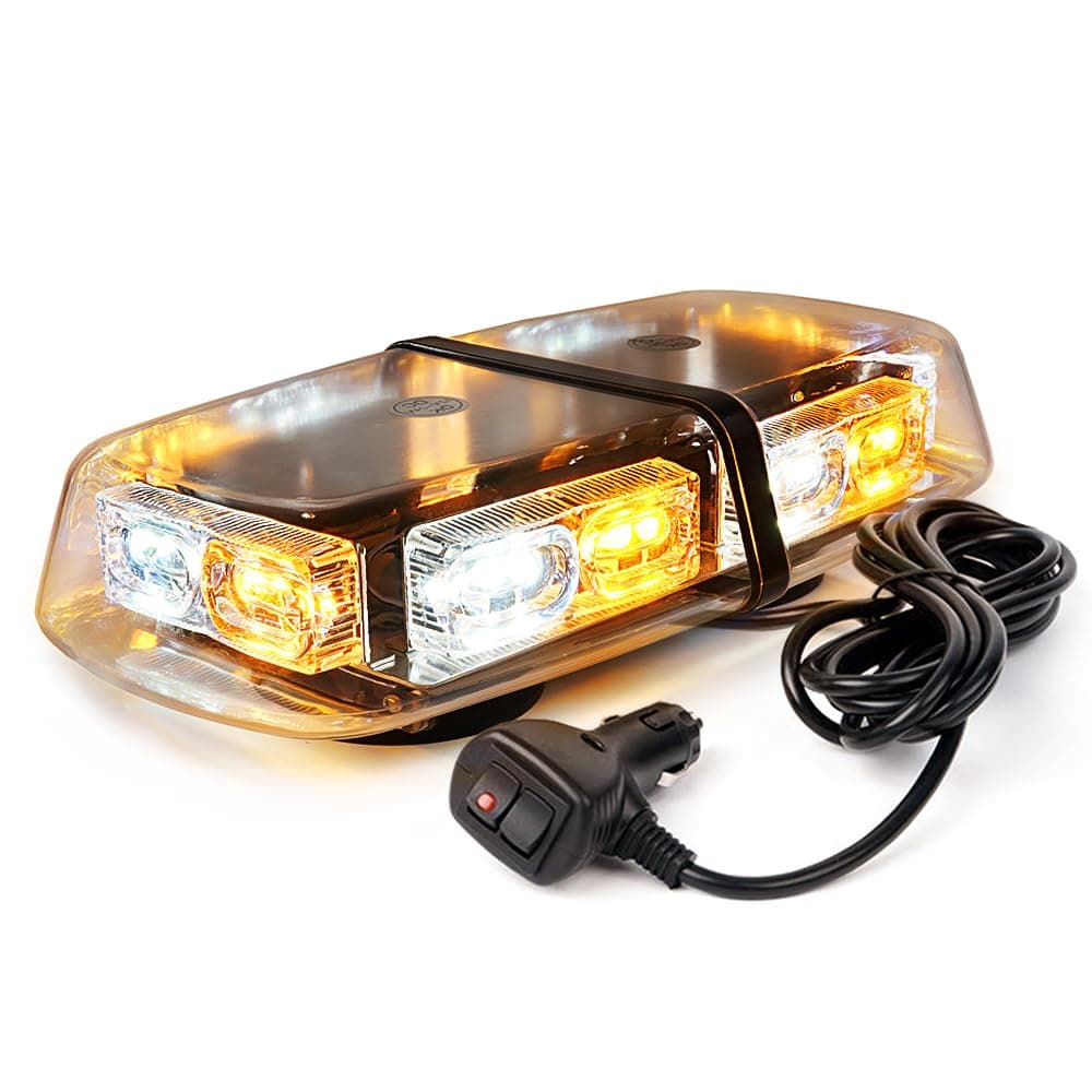 36 LED Rooftop Strobe Beacon Mini Bar Lights 16 Flashing Modes Warning Hazard Light w/Magnetic Base for Emergency Vehicles Trucks Snow Plow Construction Cars Bus - White mix Amber
