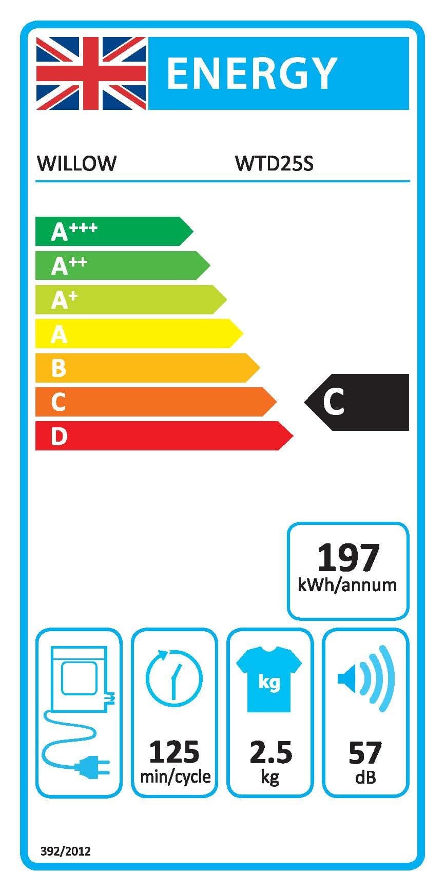 Willow WTD25S 2.5kg Compact Vented Dryer, Front Loading with Child Lock, Crease Guard, 2 Year Warranty - Silver