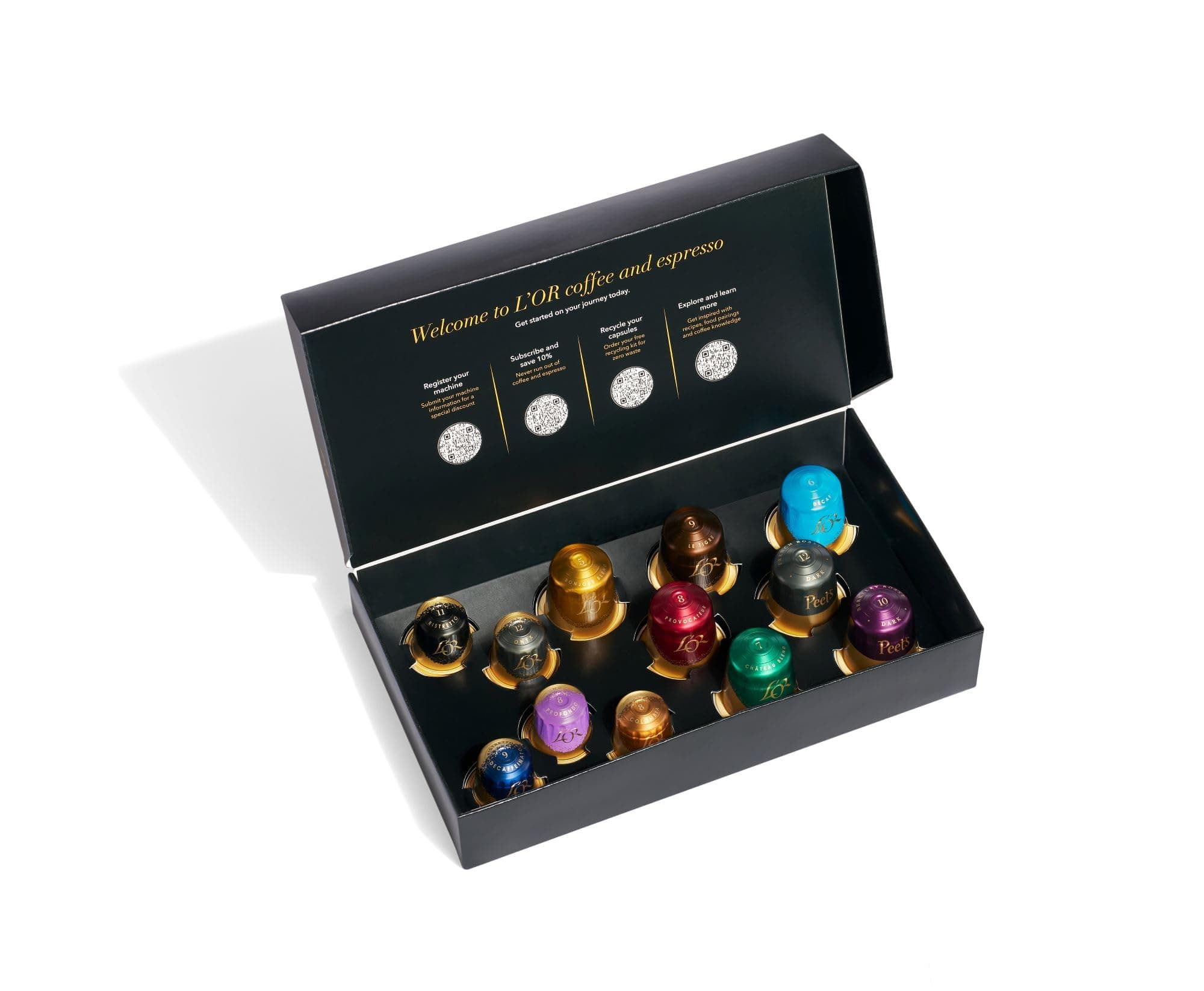 L'OR Tasting Box - Includes Mixed Assortment of 7 Coffee Capsules & 5 Espresso Capsules, Total 12 Count, Compatible with the L'OR Barista Coffee and Espresso Machine