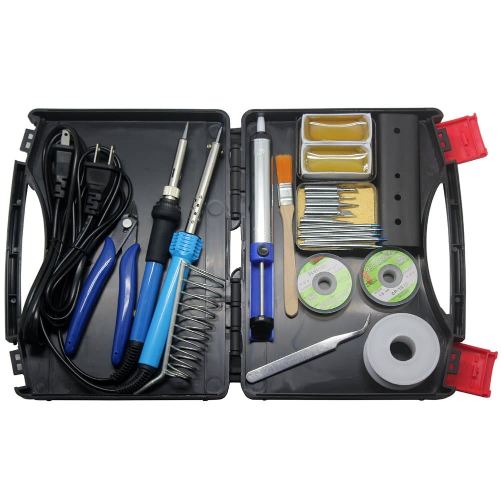 AideBench SPE2 Soldering Iron Kit Welding Tool 23-in-1 30W 60W Soldering Iron,Soldering Tips, solder wire, suction tin copper wire, rosin, tweezers,Soldering Iron Stand, brush, Portable Toolbox