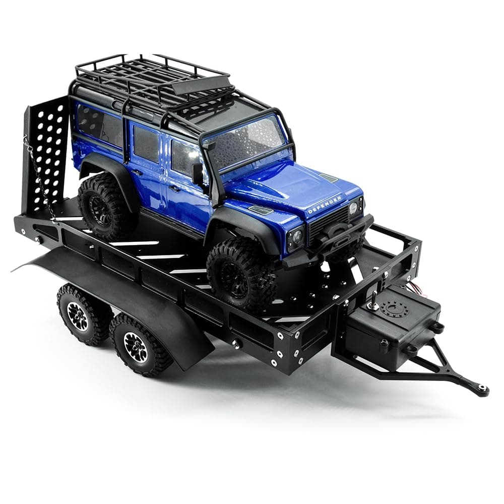 Foldable 4-Wheel Loading Trailer, Capable of Shipping 1/24 RC Car for TRX4M 1/18 RC Crawler Car Trailer (Black)