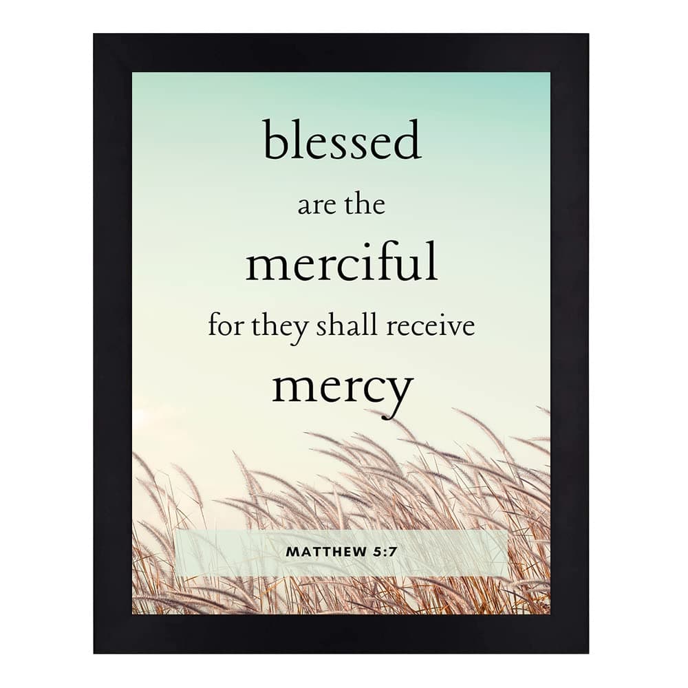 Interio Crafts Positive Bible Verse Wall Frames - Printed Bible Quotes with Frame-Frames for Gifting - Matthew 5:7 - Synthetic Wood - 13 X 10 Inches