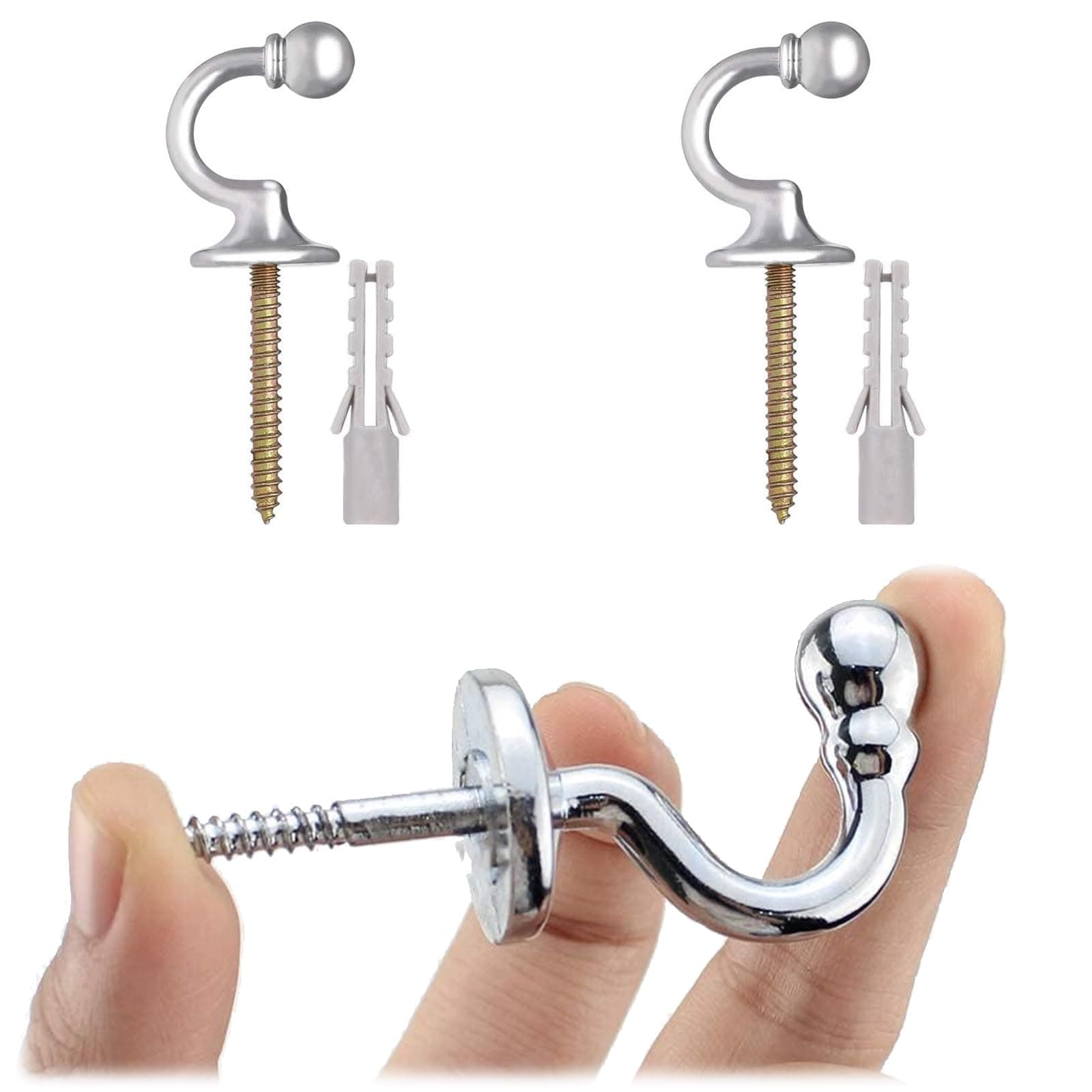 Tie Back Hooks for Curtains - 2 Pcs U Shaped Heavy Duty Metal Ball End Tieback Hooks - Curtain Holder Screw in Keys Coat Hanger Hook