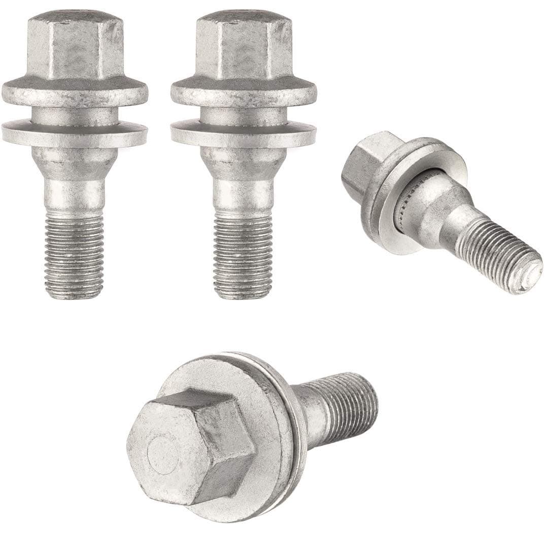 Set of 4 Replacement Security Bolts Nuts, Flat Washer, M12 x 1.25, 17 Hex - Compatible With Citroen & Peugeot