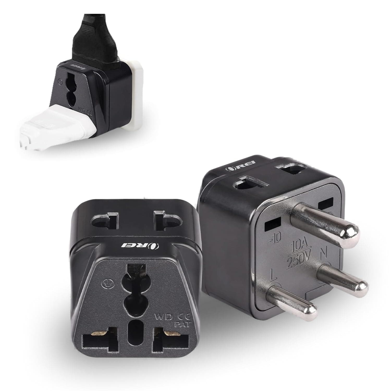 UK to India Adapter Plug - 2 in 1 Type D US to India Converter Plug - Universal Input (UK, USA, Canada, EU & More) - CE & Rohs Certified (2 Pack)