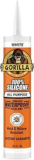 Gorilla 100% Silicone Sealant All Purpose, 10 Ounce Cartridge, White (Pack of 1)