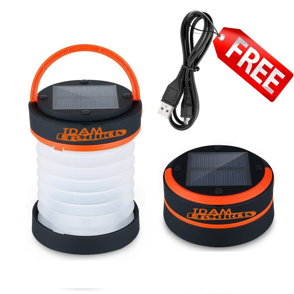 50% OFF LED Camping Lantern Light + FREE USB Cable, Rechargeable Solar Panel and USB Charging Collapsible Flashlight for Outdoor Hiking Tent Lawn plus Emergency Charger for Phone, Water-Resistant