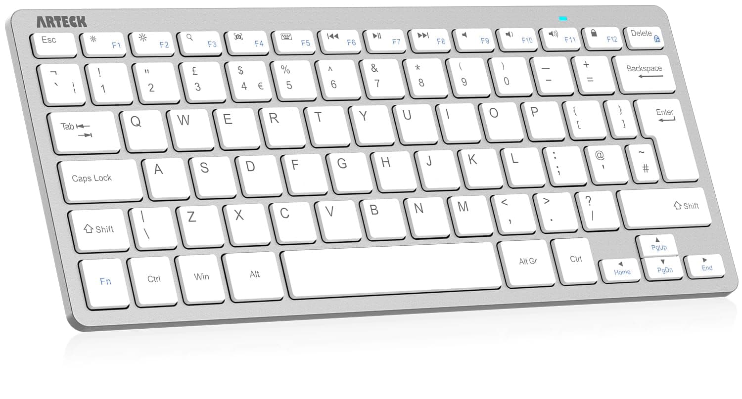 Arteck Ultra-Slim Bluetooth Keyboard Compatible with iPad 10.2-inch/Air/ 9.7-inch/Pro/Mini, iPhone and Other Bluetooth Enabled Devices Including iOS, Android, Windows, Silver