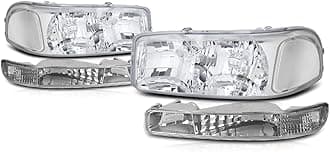PM PERFORMOTOR PMHL-GSIE-9906-4P-OH-CC Chrome Housing Clear Corner Headlights [Compatible with 99-07 Sierra 1500 2500 3500&HD / 99-06 Yukon&XL / 2001 Sierra C3]