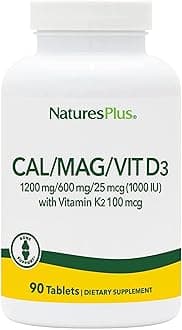 NaturesPlus Calcium, Magnesium, VIT D3 with K2 - Bone Supplement with Calcium, Magnesium, Vitamin D3 and K2 - Vegan, Gluten Free - 90 Tablets