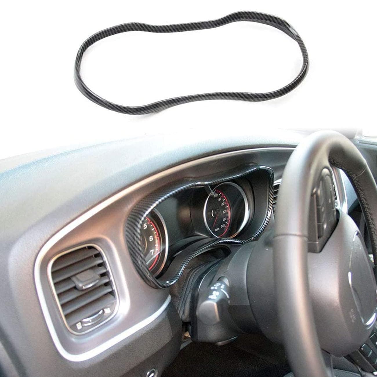 crosselec Carbon Fiber Dashboard Meter Panel Frame Cover Trim Interior Decoration Accessories for Dodge Charger 2015-2020
