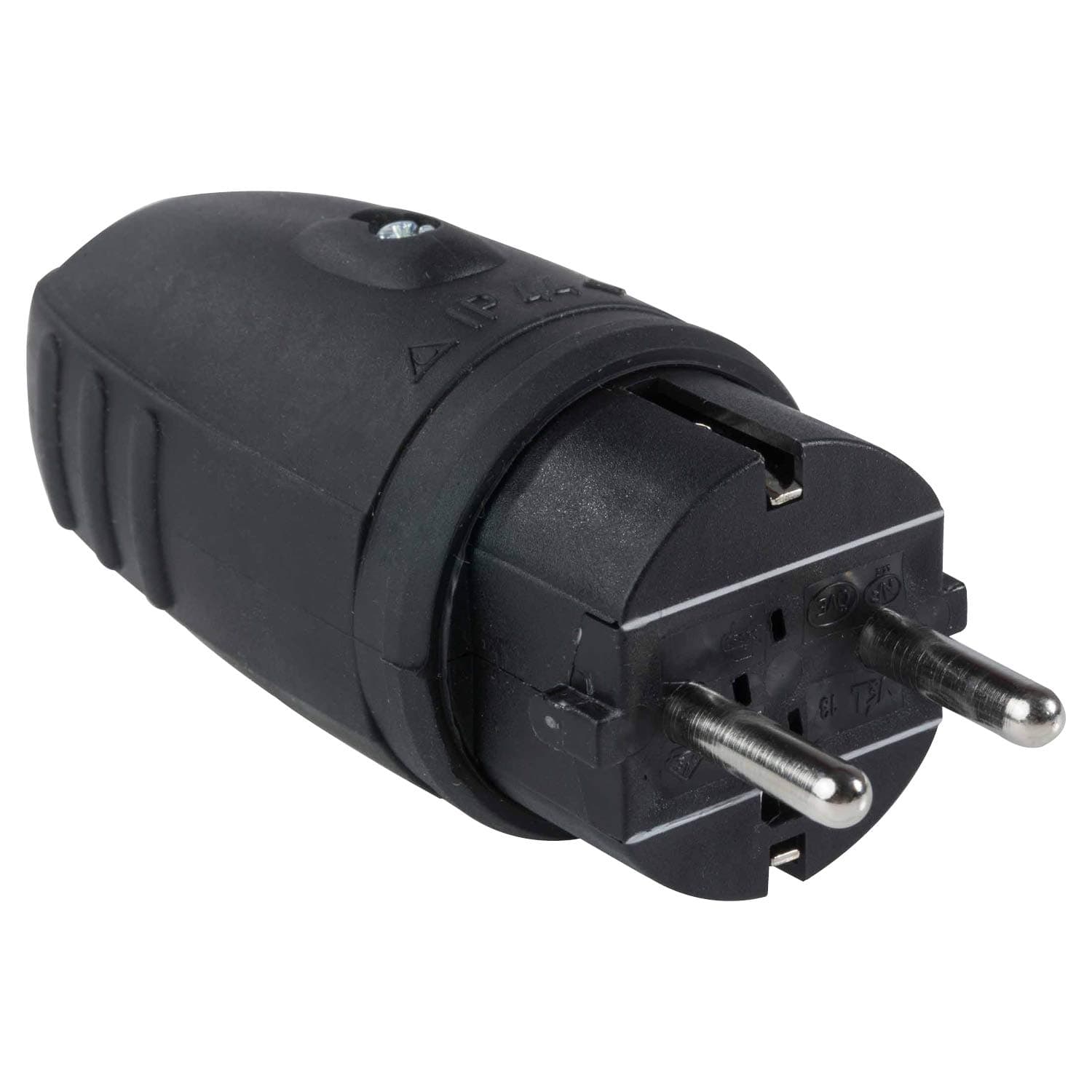 As-Schwabe 60410 Schuko rubber plug, black, double shock proof, IP44