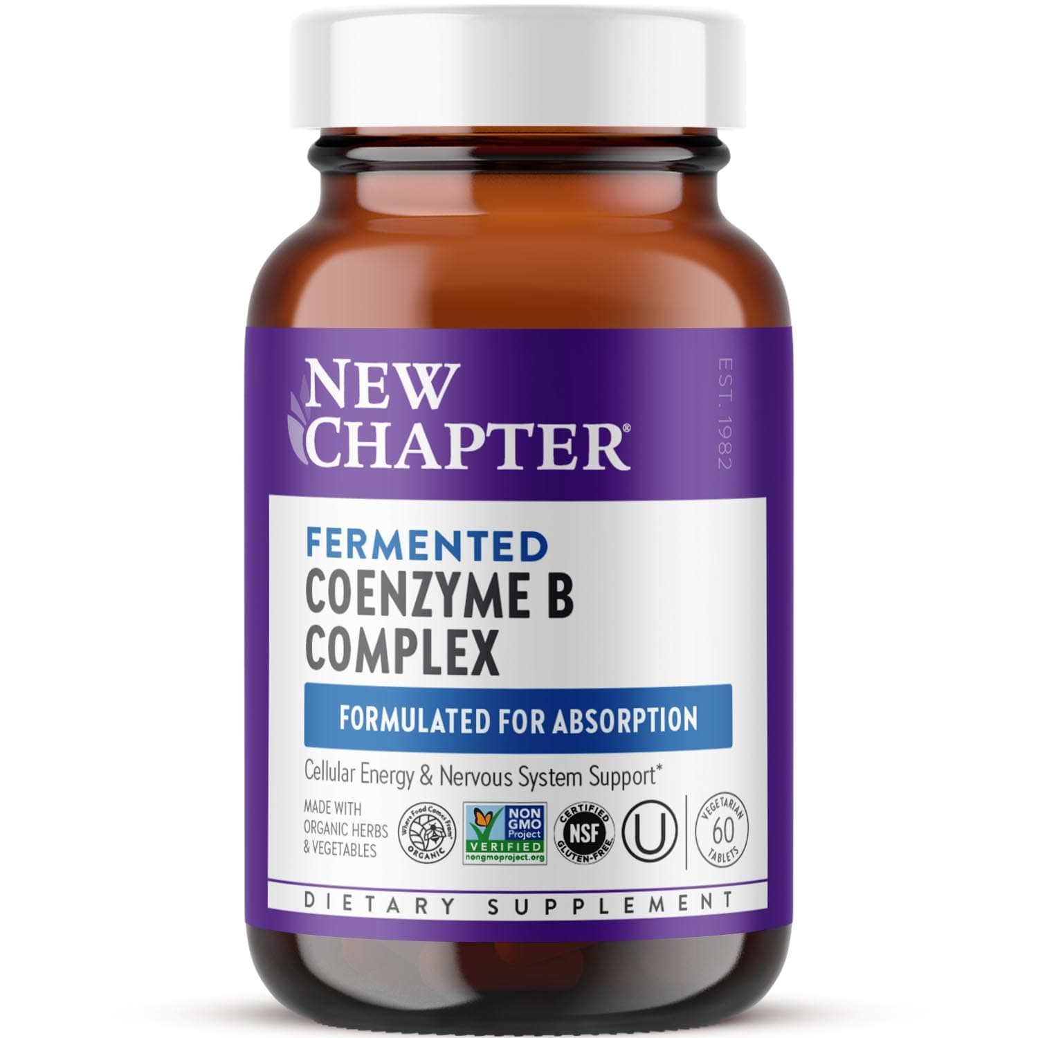 New Chapter Vitamin B Complex – Fermented Coenzyme B Complex Rich in Vitamin B12 + Vitamin B6 + Biotin + Made with Organic Ingredients - 60 ct