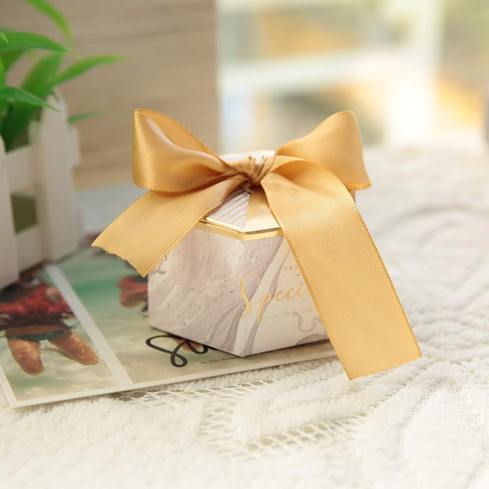 Hapivida Wedding Favor Boxes, 30Pcs Small Gift Candy Boxes DIY Birthday Boxes with Ribbons for Party Anniverary Valentine’s Day(Gold)