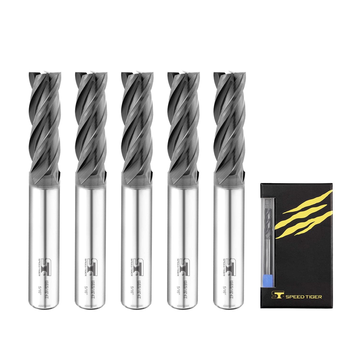 SPEED TIGER Micrograin Carbide Square End Mill - 4 Flute - ISE5/16 4T (5 Pieces, 5/16") - for Milling Alloy Steels, Hardened Steel, Metal & More – Mill Bits Sets for DIYers & Professionals