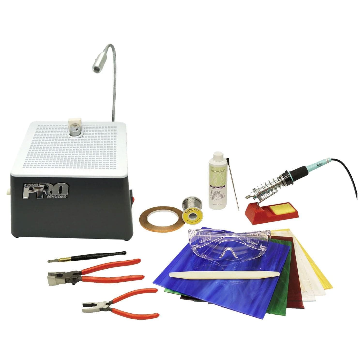 Delphi Glass Premium Stained Glass Start-Up Kit | Includes Premium Quality Stained Glass, Glass Grinder, Tools and Supplies