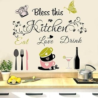 CASADECOR Kitchen Wall Decor Kitchen Wall Stickers Quotes Positive Word Decor Bless This Kitchen Wall Decal Vinyl Stickers, Decoration for Kitchen Dining Room, Baking Room Bar Restaurant Decoration