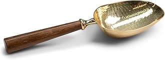 IHI EST. 1986 Hammered Bowl Design - Smooth Wooden handle - Gold Tone/Brown 8 x 2.5 Inch Stainless Steel Multipurpose Ice Cube Scoop