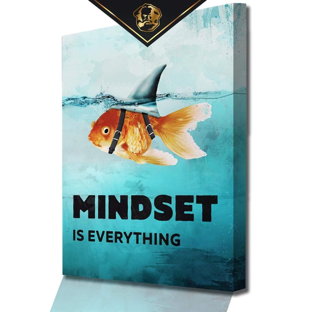 Mindset is everything Motivational Canvas - Modern Wall Art - Fish Blue nature - Motivational Quote on Canvas - Poster with inspirational Sayings