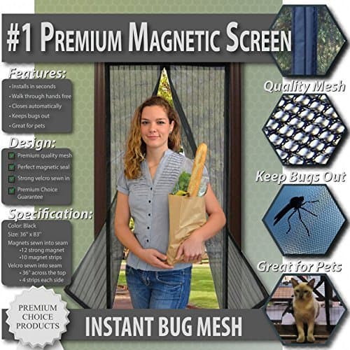 White Magnetic Screen Door - Keeps Bugs OUT, Lets Fresh Air In. No More Mosquitos or Flying Insects. Instant Bug Mesh with Top-to-Bottom Seal, Snaps Shut Like Magic for a Hands-Free Bug-Proof Curtain