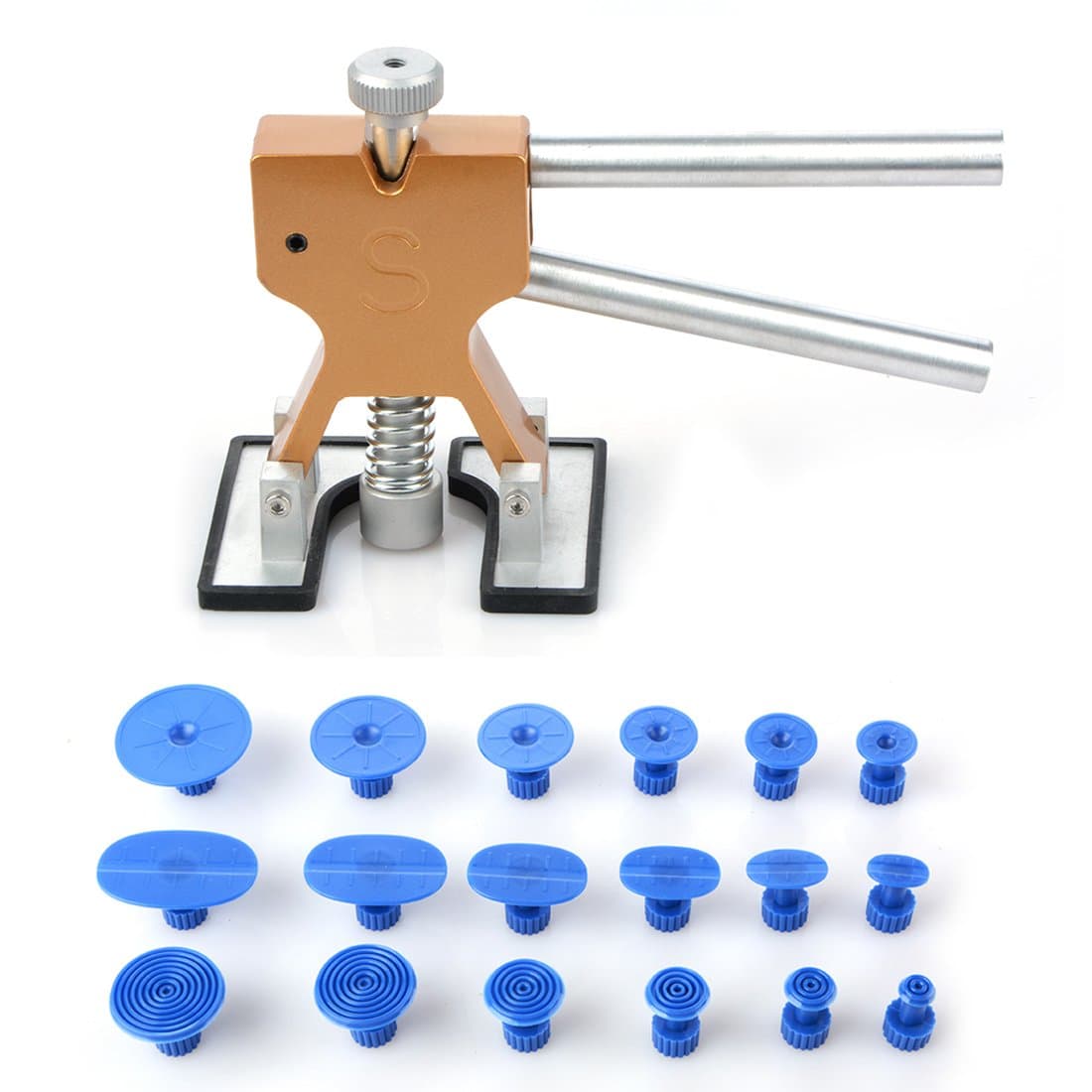 zhengenevolent PDR Tools,Auto Body Dent Removal Tools,Paintless Dent Repair Puller Kits,Gold Dent Lifter with 18 Pcs Dent Removal Pulling Tabs Suction Cup Plate (PDR Tools)