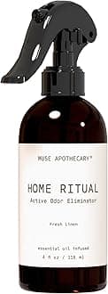Muse Apothecary Home Ritual Active Odor Eliminator Spray - Odor Eliminator for Home - Furniture Deodorizer Spray & Bathroom Odor Eliminator - Essential Oil Air Freshener - 4oz, Fresh Linen