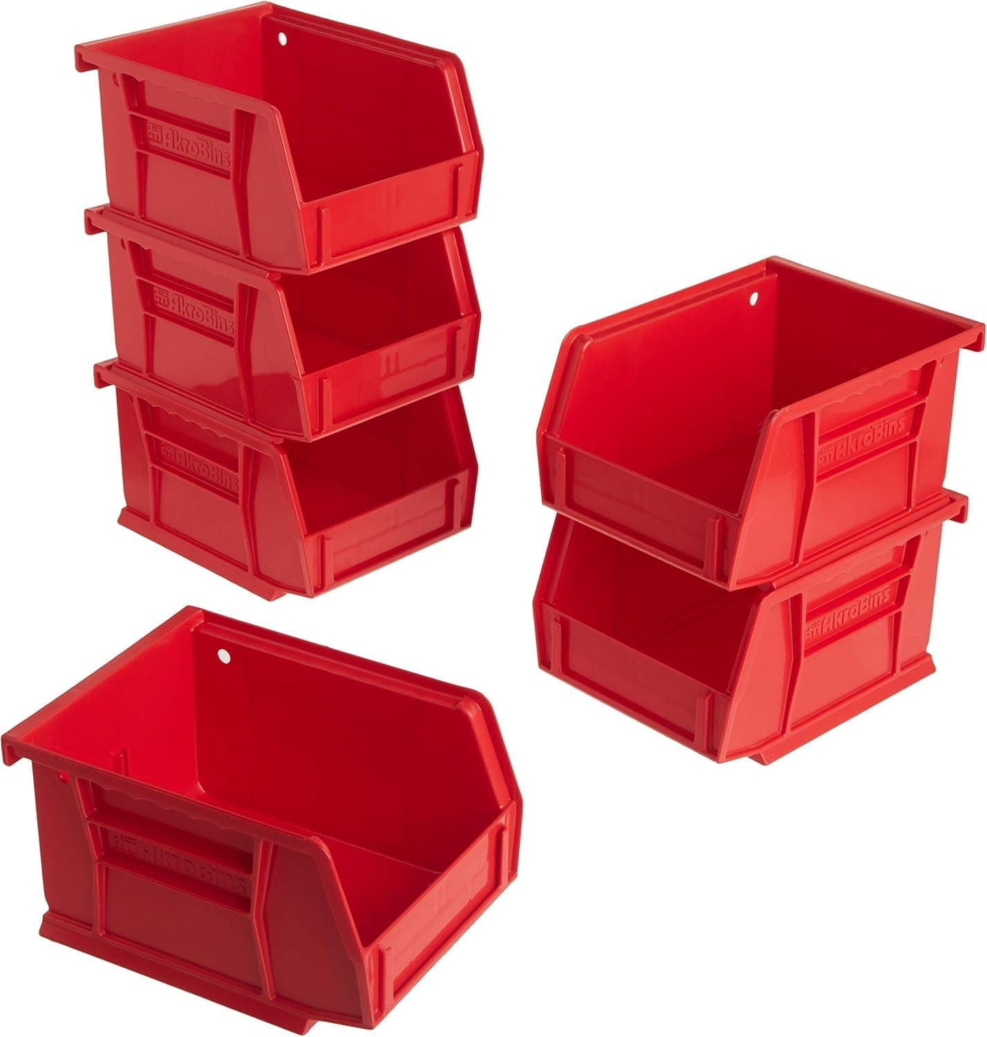 30210 AkroBins Plastic Storage Bins, Space-Saving Stackable Bins for Garage, Pantry, Craft Organization, 5" x 4" x 3", Red, 6-Pack