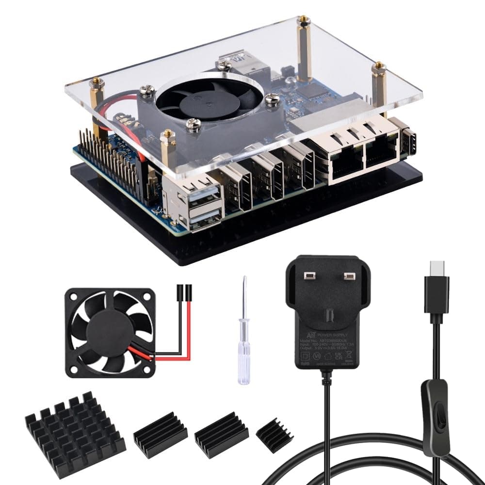 GeeekPiOrange Pi 5 Plus Case with 5V 3.6A USB-C Power Supply Kit,Orange Pi 5 Plus 40mm Cooling Fan with 4pcs Aluminum Heatsinks for Orange Pi 5 Plus 4GB/8GB/16GB