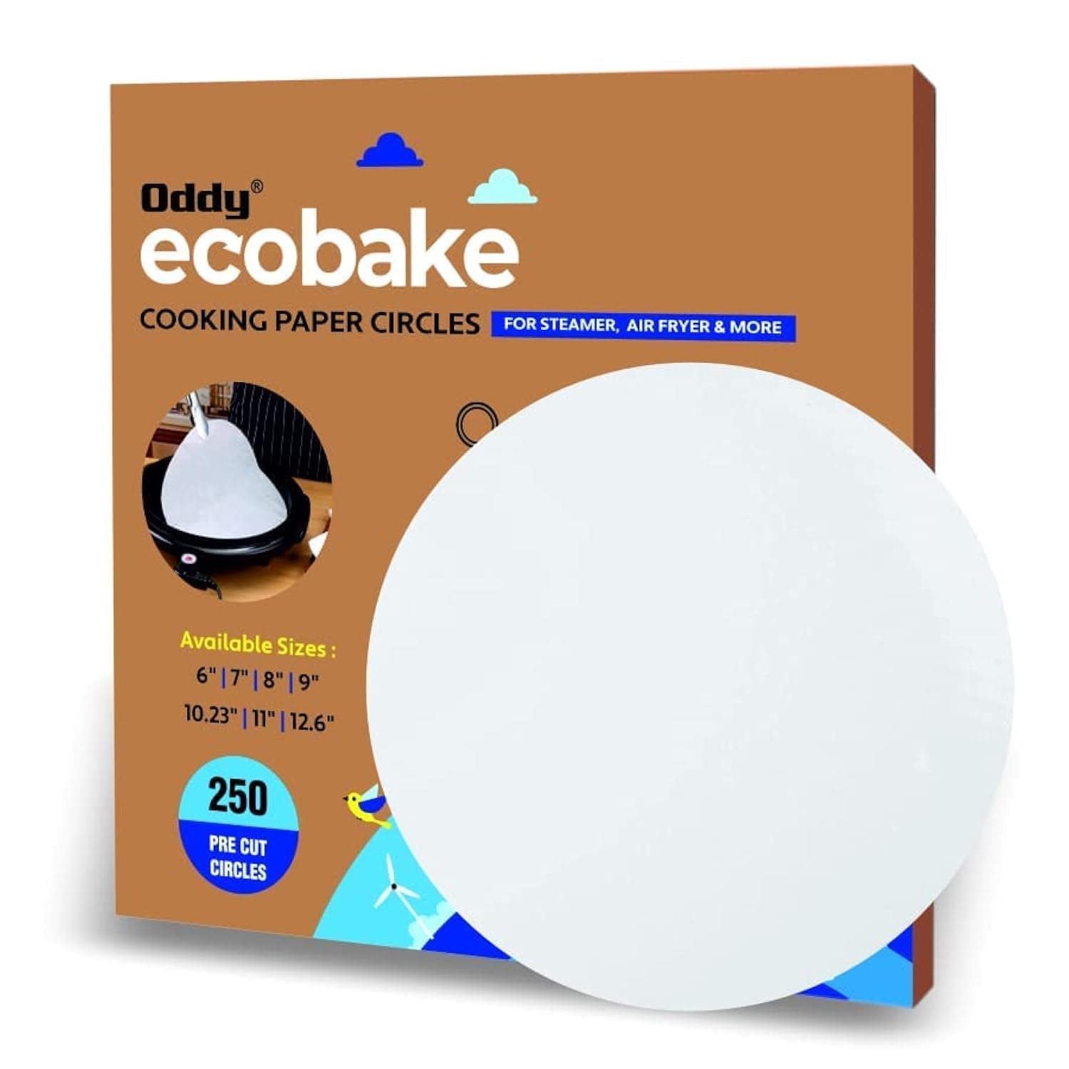 Oddy Ecobake Baking Paper Circles | 250 Pre-Cut Rounds, Size 9 inch | Ideal for Baking Cakes, Pastries & Cheesecakes | Best Suitable for Airfryer, Microwave, Oven & Steamer