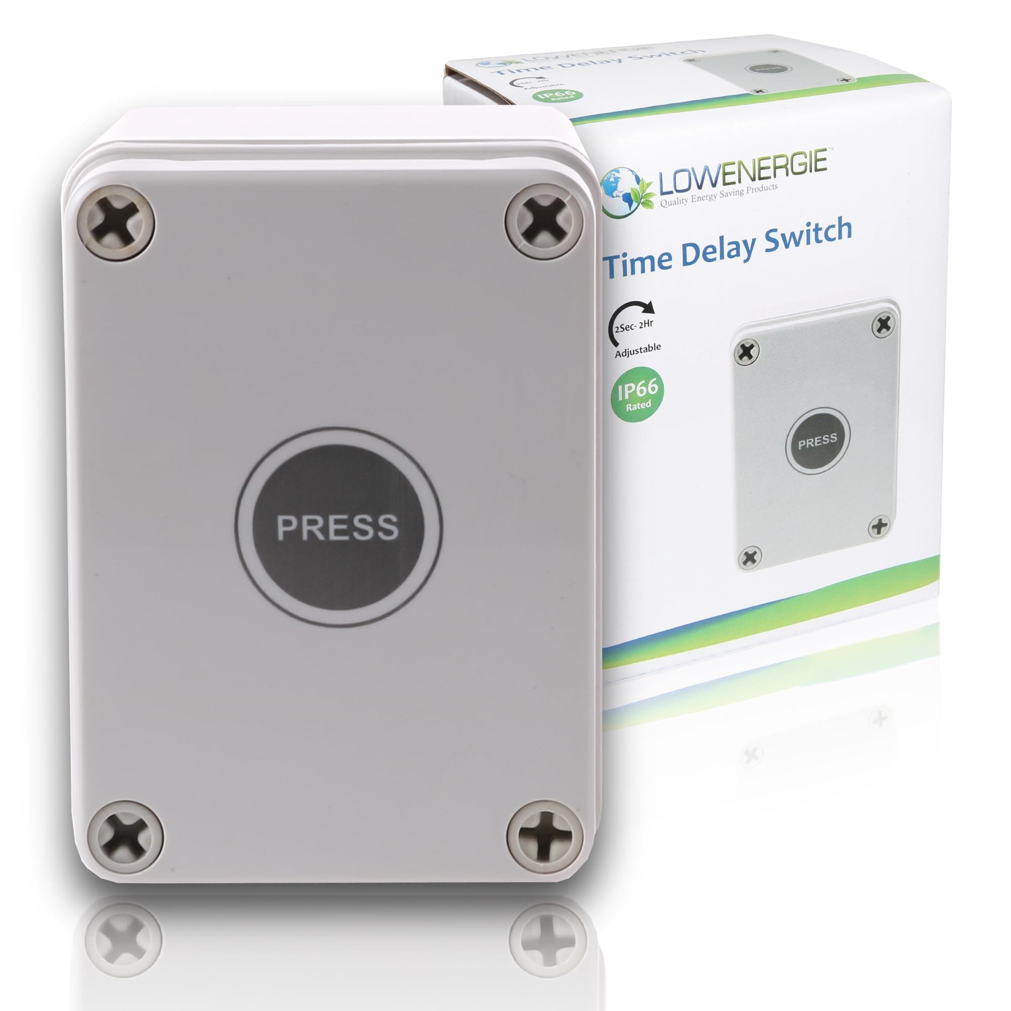 Electronic Weatherproof Time Lag Timer Switch, 3–30 Min Delay, IP66, Auto Shut-Off for Fans, Lights, Sheds, Garage, Bathroom, Surface Mount, Energy Saving, Easy Install – Lowenergie