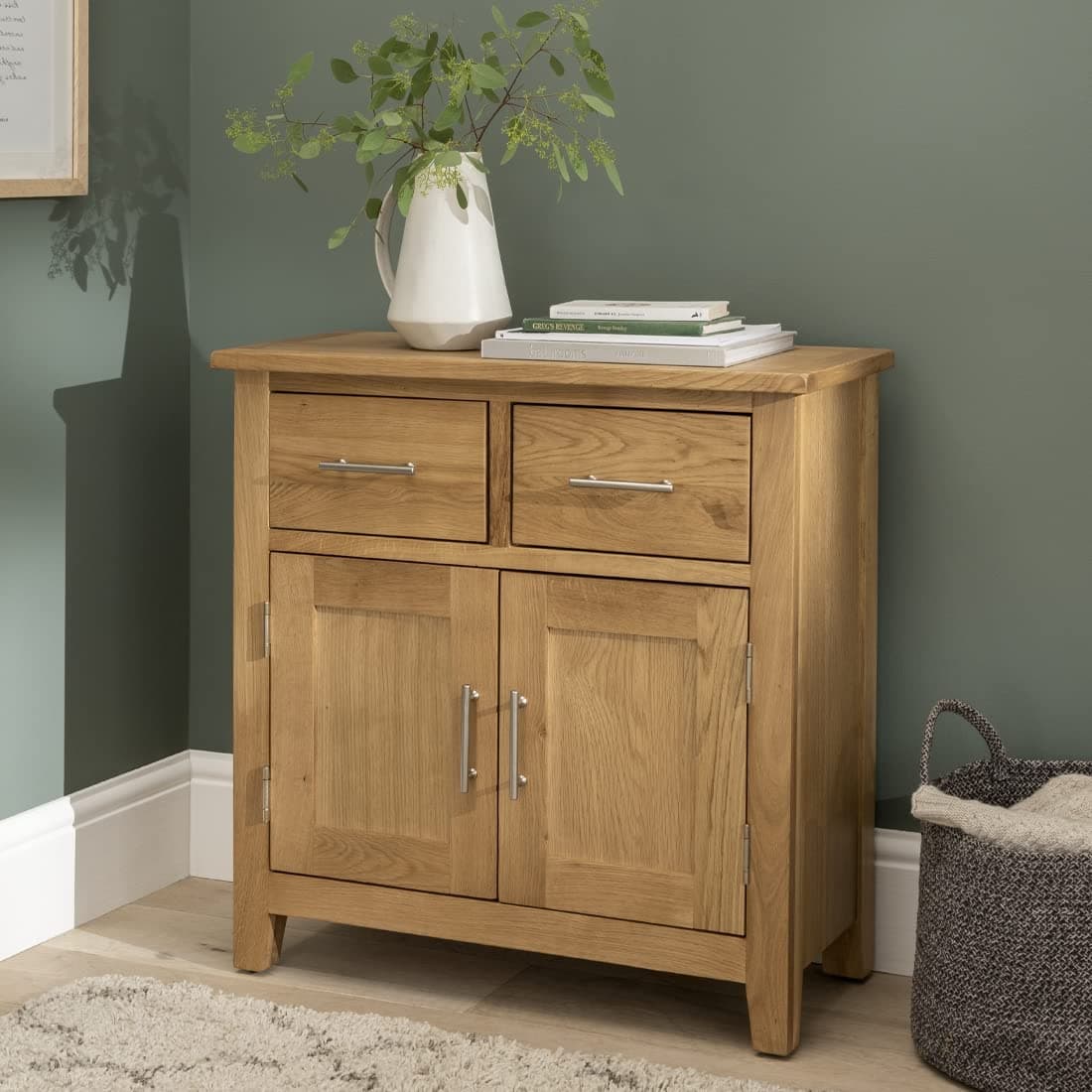 Nebraska Oak - Mini Sideboard/Small 2 Door 2 Drawer Storage Dresser Cupboard Cabinet Unit