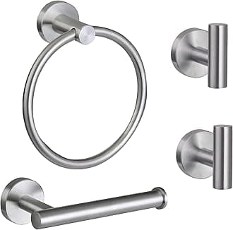 Ntipox 4 Piece Brushed Nickel Bathroom Hardware Set, Modern Towel Ring and To...