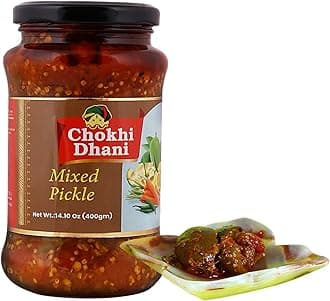 Chokhi Dhani Mixed Pickle, 400 gm | Spicy Indian Achar with Mango, Carrot, Chili & Lime | Traditional Masala Blend | No Preservatives | Homemade Taste | Pack of 1