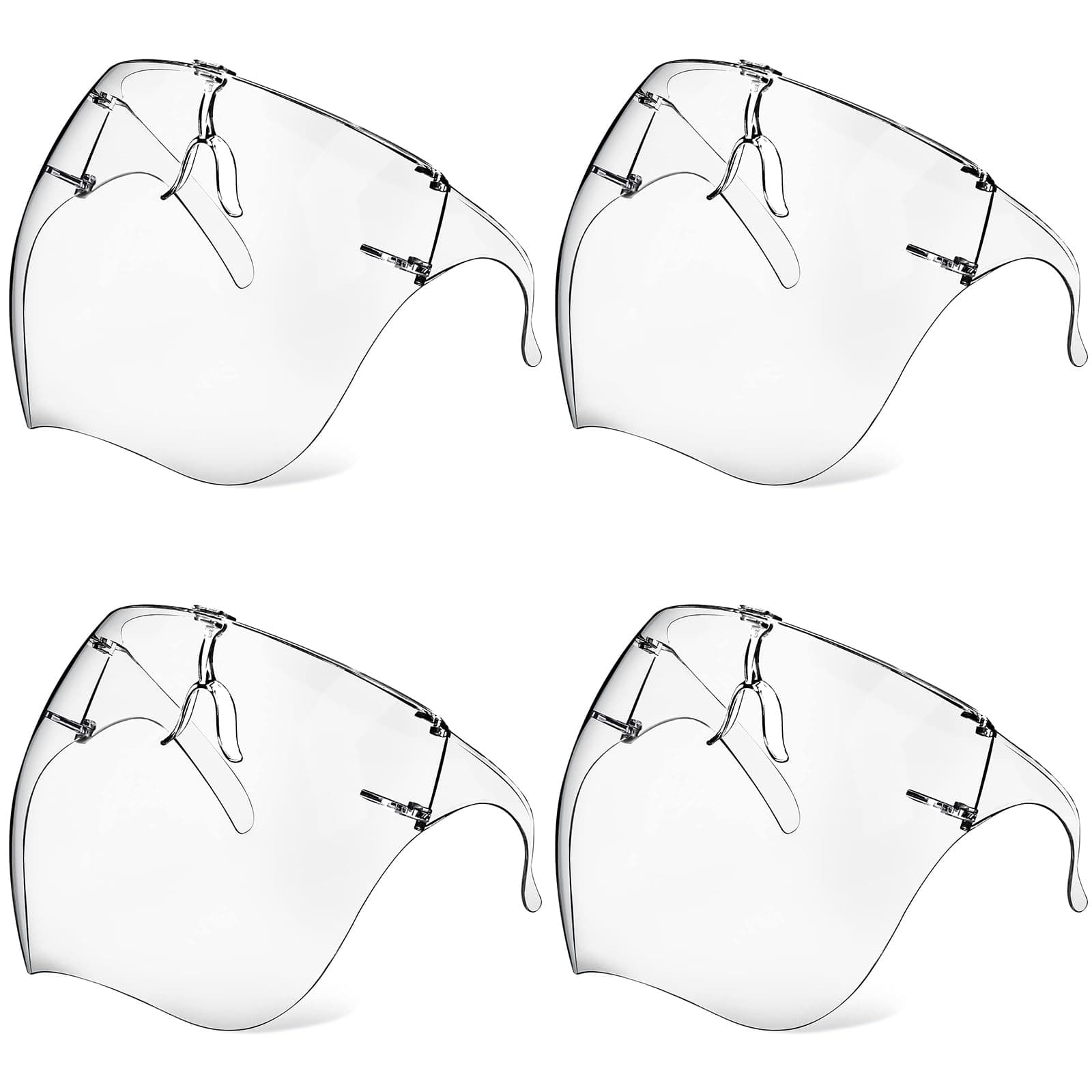 4 Pack Face Shield with Glasses, Face Mask Shield Anti-Fog Clear Ultra Clear Reusable Protective Plastic Face Shield Mask Droplet Splash Guard for Women Men Kids