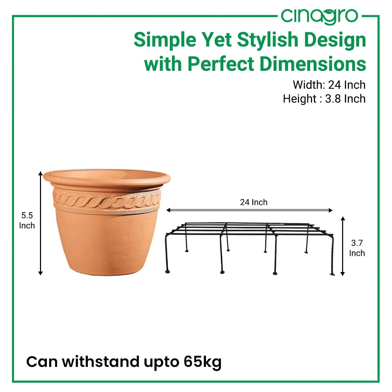 CINAGRO Anti Rust Rectangular Metal Plant Stand (Pack of 1) - 24 inches, Gardening Stand for Balcony, Indoor & Outdoor Use, Strong Durable Flower Pot Stand, Gamla Stand (Plants Not Included, Black)