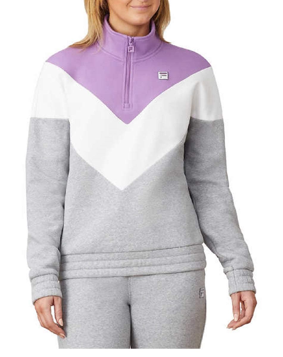 Womens 1/4 Zip Pullover Sweatshirt (Grey/Lavender/White, Large)