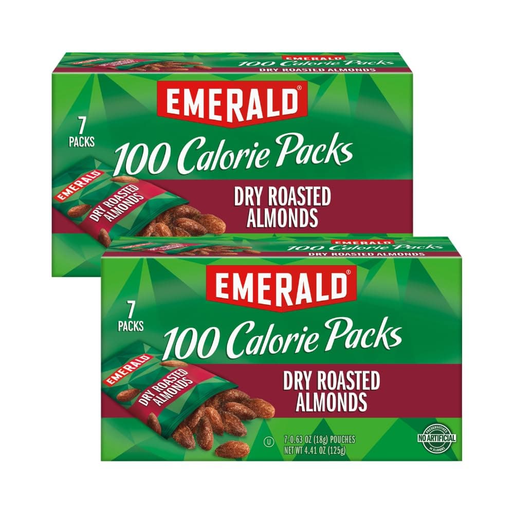 Emerald Nuts Dry Roasted Almonds, 100-Calorie Packs, 7 Count (Pack of 2)