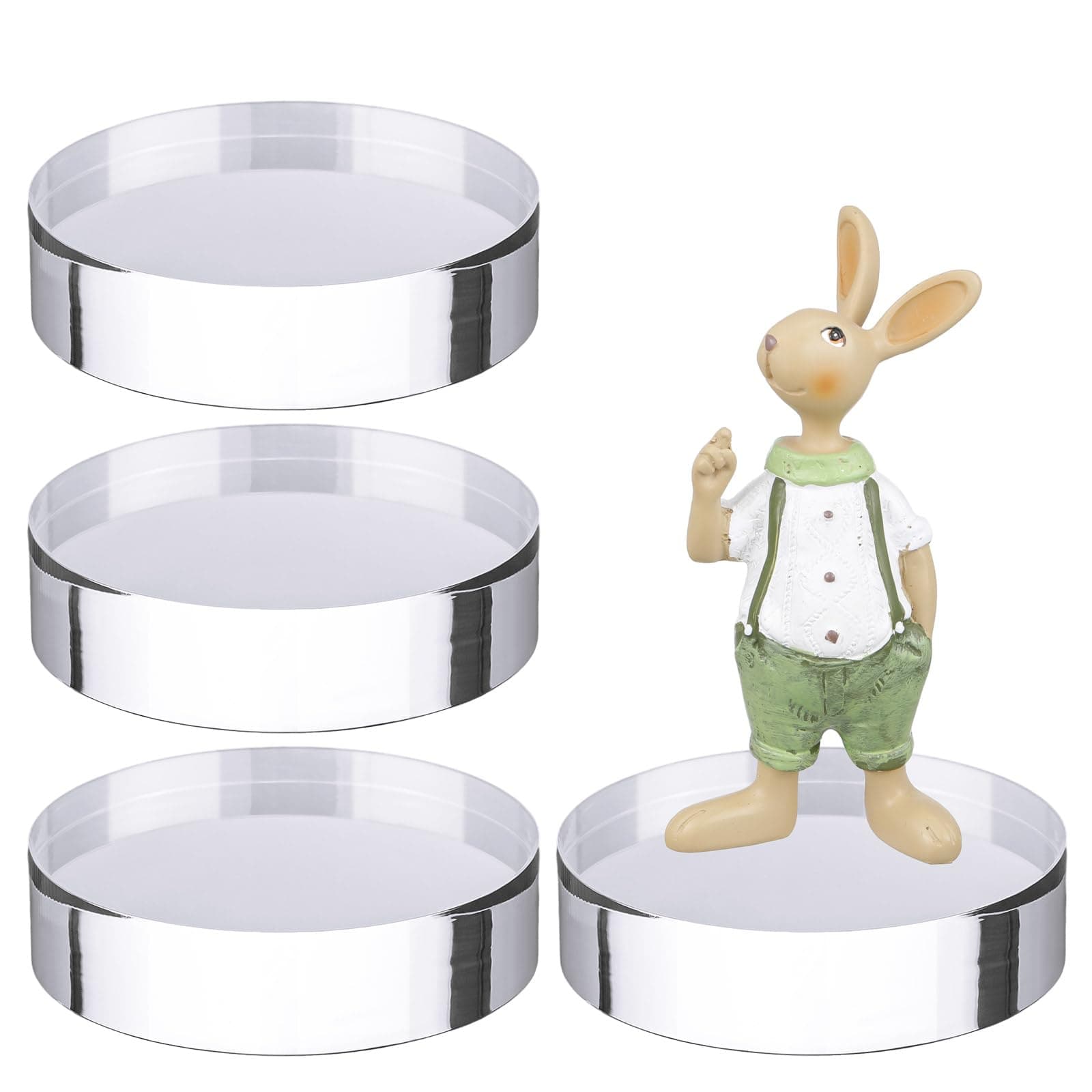 Barydat 4 Pack Acrylic Round Display Blocks Clear Polished Acrylic Jewelry Display Stand Holder Trophy Ring Showcase Base for Table Showing(4" X 4" X 1")
