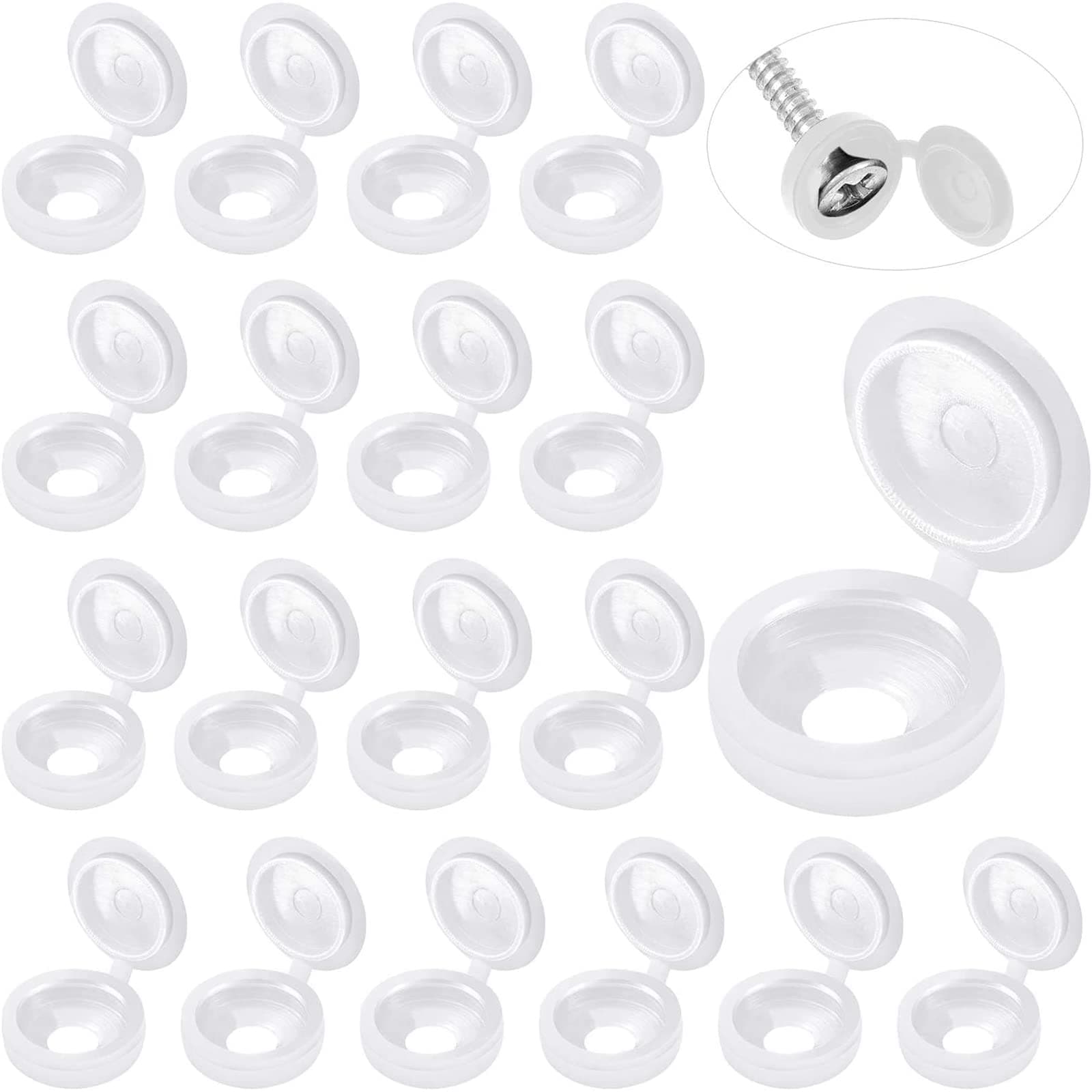 Hotop 100 Pieces Hinged Screw Cover Caps Plastic Shutter Fold Screw Snap Covers Washer Flip Tops(Medium,White)