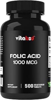 - Folic Acid 1 mg (1000 mcg) (Vitamin B9) - 500 Vegetarian Tablets - an Essential Prenatal and Postnatal Vitamin