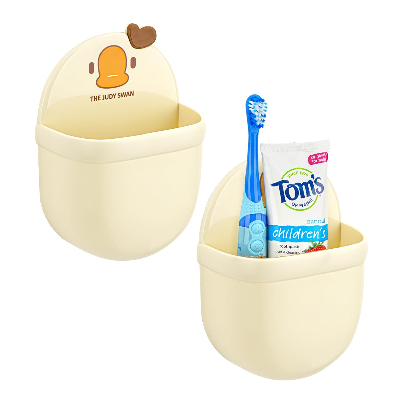 Linkidea 2 Pack Wall Mount Toothbrush Holder for Bathroom, Shower, Plastic Self Adhesive Wallmount Tooth Brush Hanger Compatible with Colgate, Spinbrush, Oral-B Kids Battery Toothbrush (Yellow)